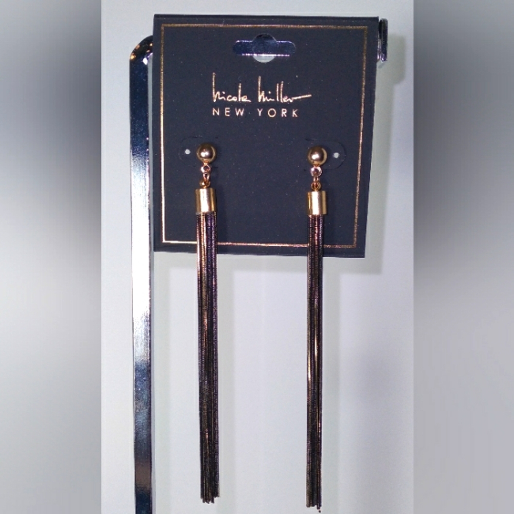 Nicole Miller Black/Gold Fringe Earrings